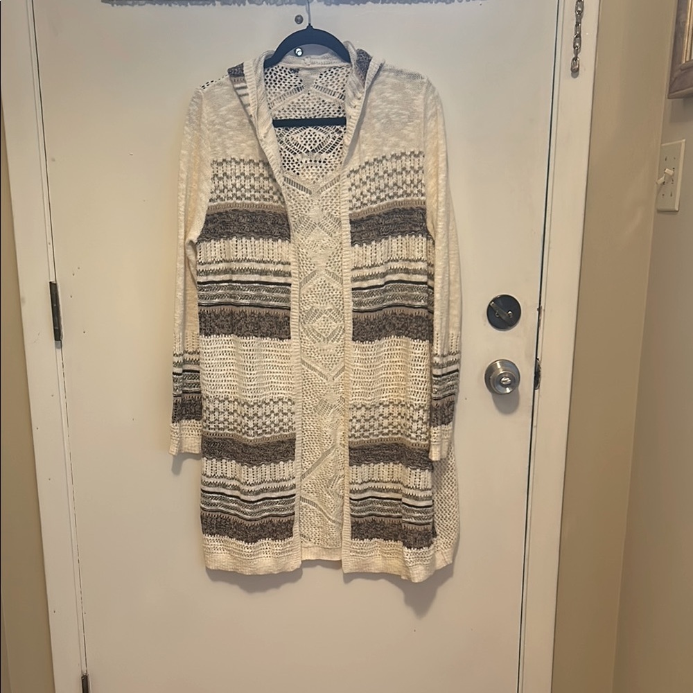Women's Cream and Brown Hooded Sweater